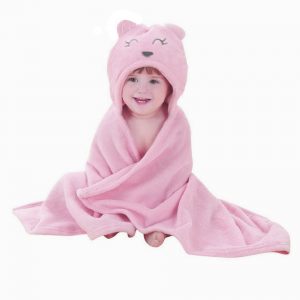 Prosop de baie urs cu gluga si urechi pentru fetite